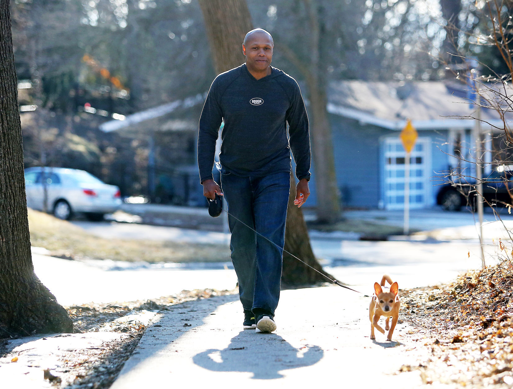 Trent Jackson walking Sergio